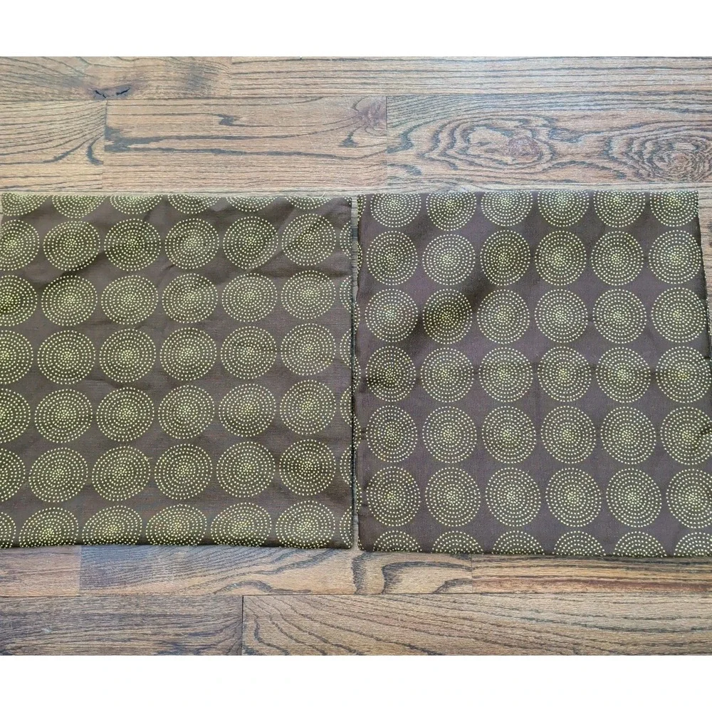 Pier 1 Imports Brown Green/Olive Concentric Dot Circle Set 2 Pillow Covers 18x18